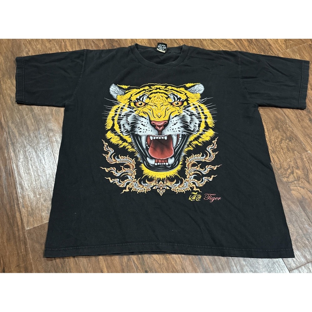 MD My Dream Tiger Animal Face Graphic Embossed Print T-Shirt Cotton Unisex 2XL